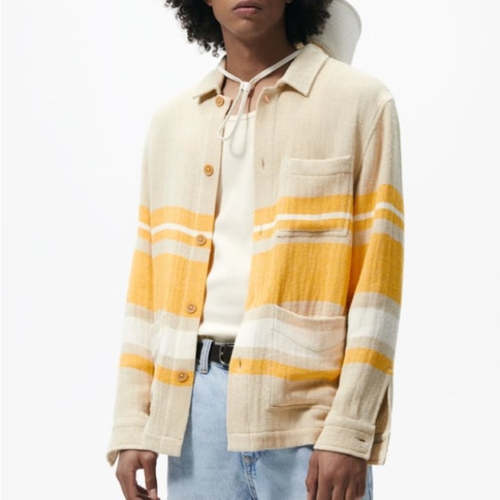 NWT Zara Textured Linen Burlap Striped Shacket